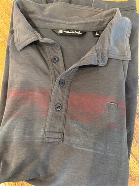 Travis Mathew Dark Gray Polo with Red Stripe Accent